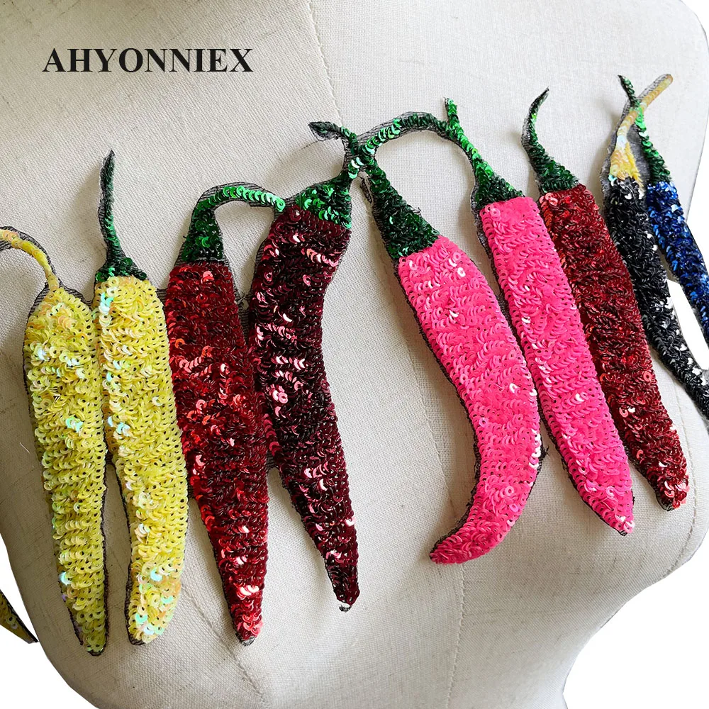 1 PCS Large Chilli Patch Sequin Embroidery Fashion Clothes Applique DIY Clothing Decoration Iron On Sequins Patches for Clothes