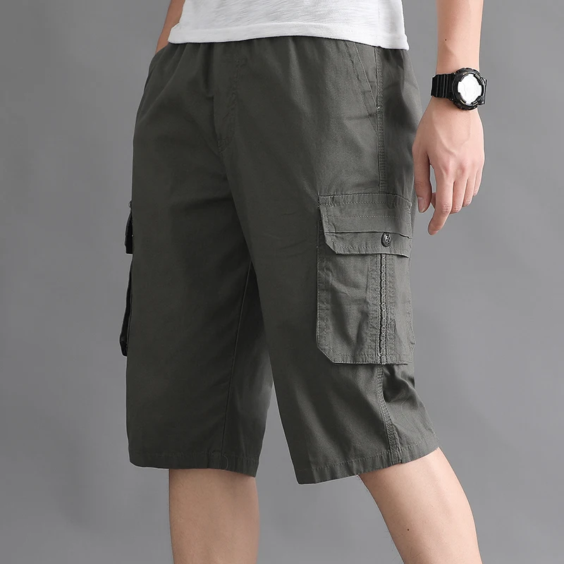 Mens Streetwear Casual Shorts Fashion Loose Straight Cargo Shorts Below Knee Cotton Joggers Shorts Man Cropped Pants