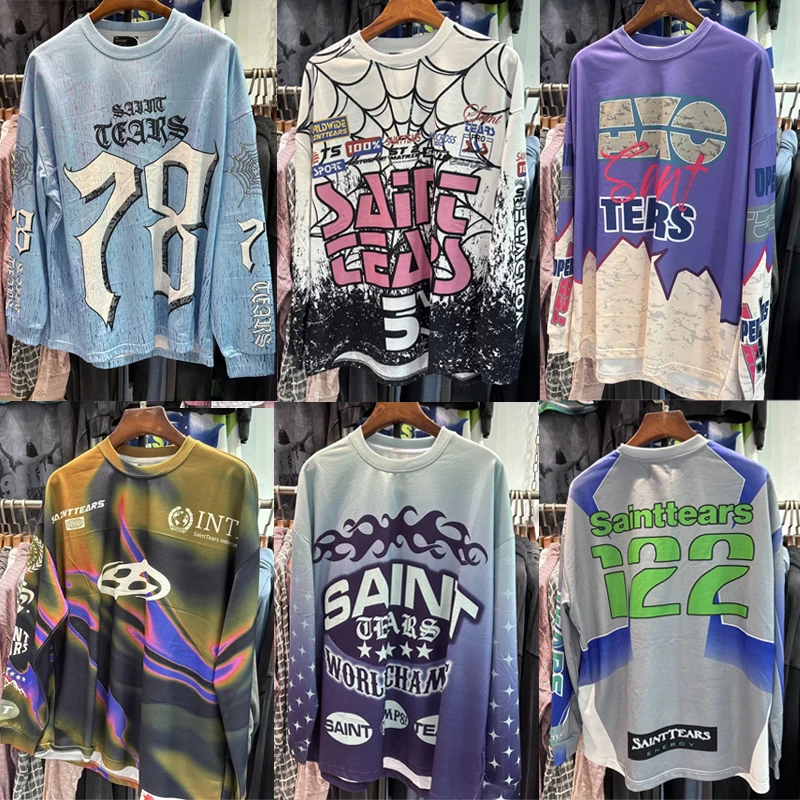 

Трендовая брендовая футболка SAINT с длинным рукавом для мужчин и женщин, повседневные свободные высококачественные топы с буквенным принтом, футболки, уличная одежда