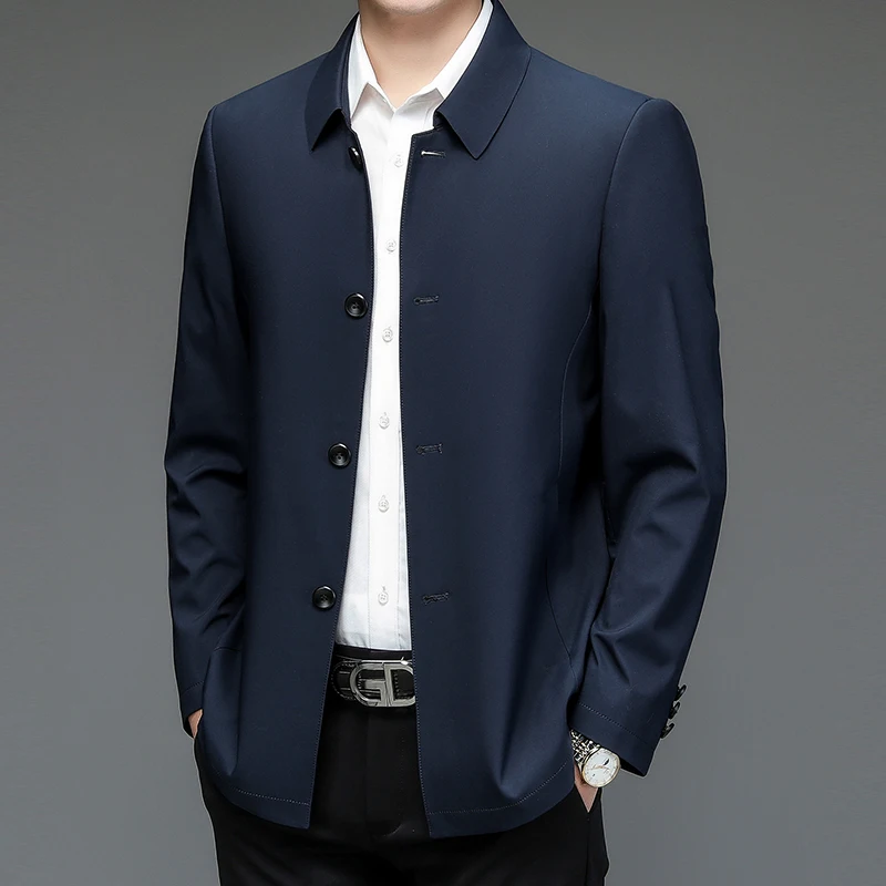 

Men Office Dress Jacket Coat Spring Autumn Solid Brand Men's Trench Coat Casual Business Lapel Windbreak Mid-length Jackets