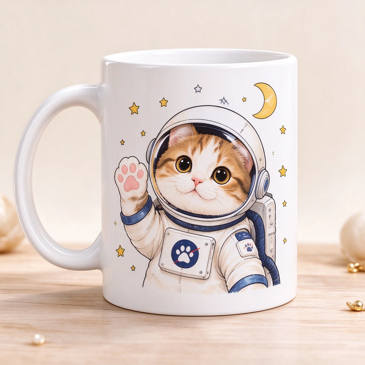 Cute Astronaut Cat Print Ceramic Coffee Mug, Space Kitten Drinking Cup, Gift for Cat Lovers Home Office Tea Cup