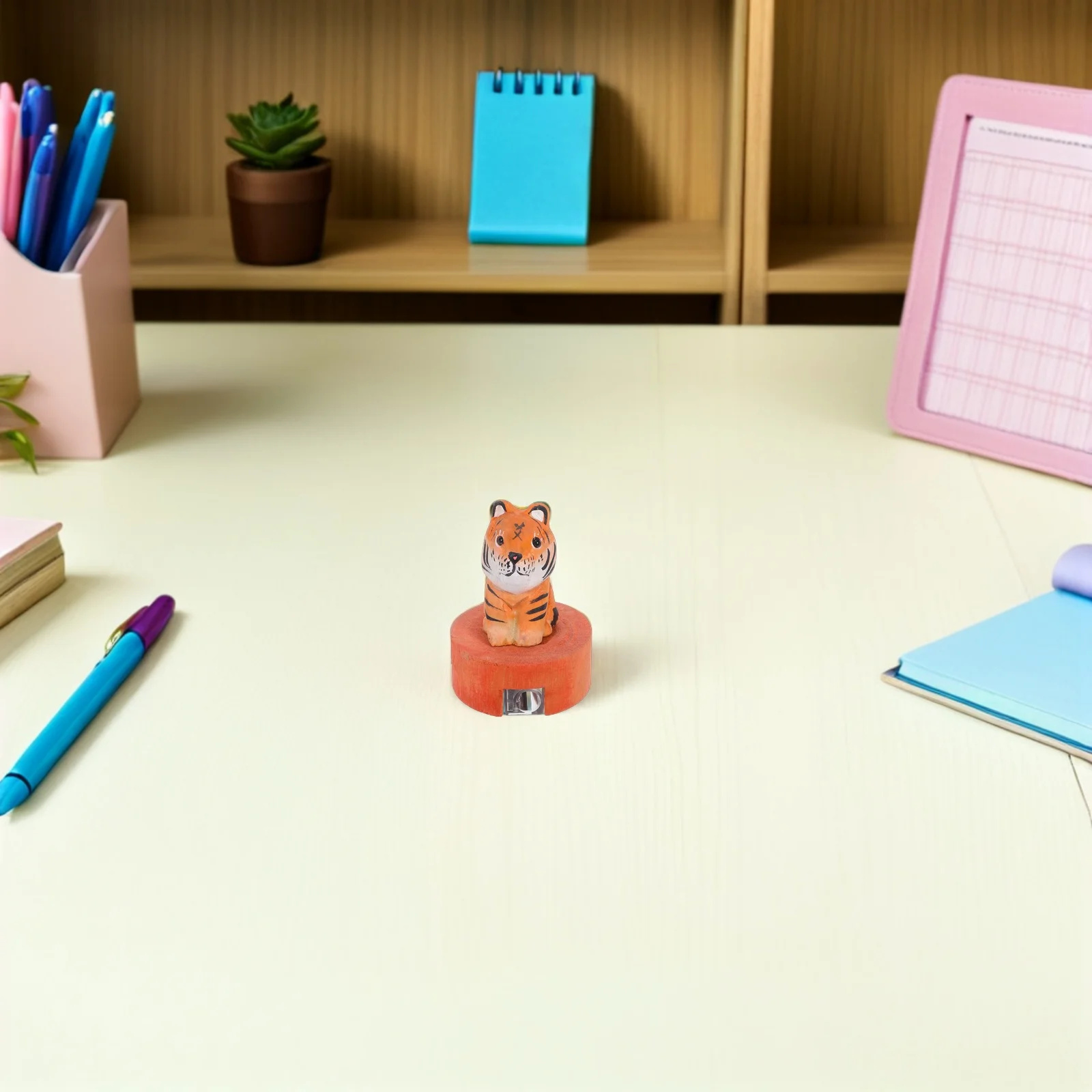 

Wooden Tiger Pencil Sharpener Manual Handheld Sharpener for School Home Travel Portable Cute Animal Design