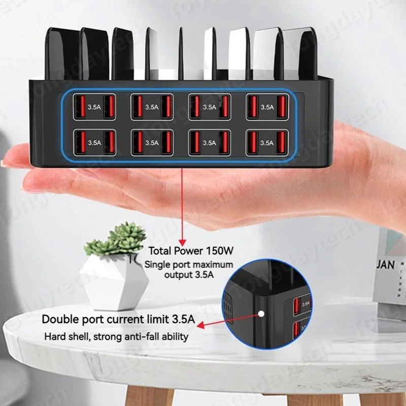 150W Multi USB Charger 16 Port USB Fast Charger Quick Charge Station For Iphone 14 13 12 11 Pro Max Samsung S23 S22 Xiaomi