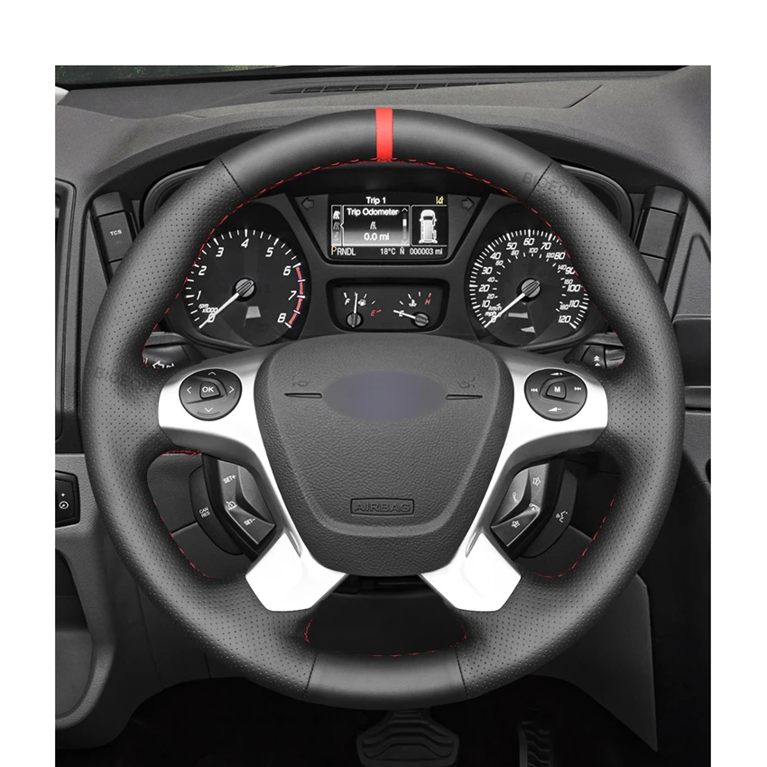 Black PU Artificial Leather Steering Wheel Cover for Ford Transit Connect Grand Tourneo Custom 2013 2014 2015 2016-2000