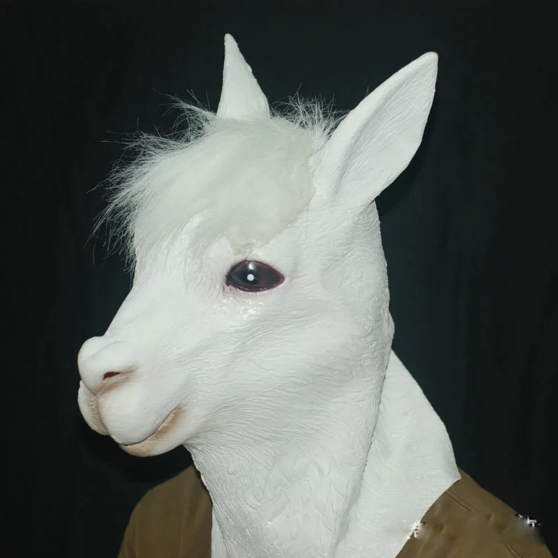 Eco-friendly Latex Full Alpaca Mask Funny Animal Sheep Head Mask Halloween Party Toy Prop Mask