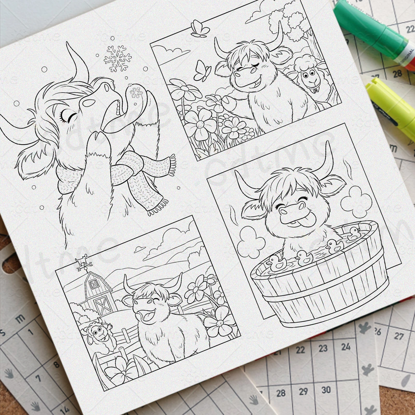 HIGLAND COW Bold-easy Patterns Malbuch für Erwachsene, süßes Zeichenbuch, perfektes Geschenk für Party und Geburtstag – Detail 4