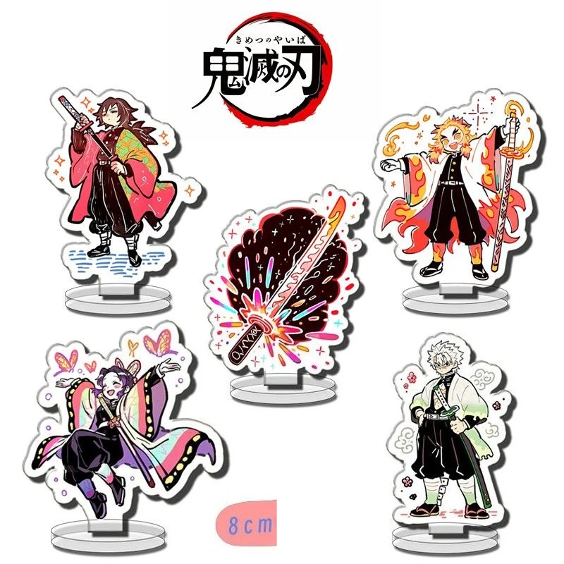 Demon Slayer: Kimetsu No Yaiba figura acrílica con soporte Tomioka Giyuu Kochou Shinobu periférico de animé lindo pintura adorno de escritorio