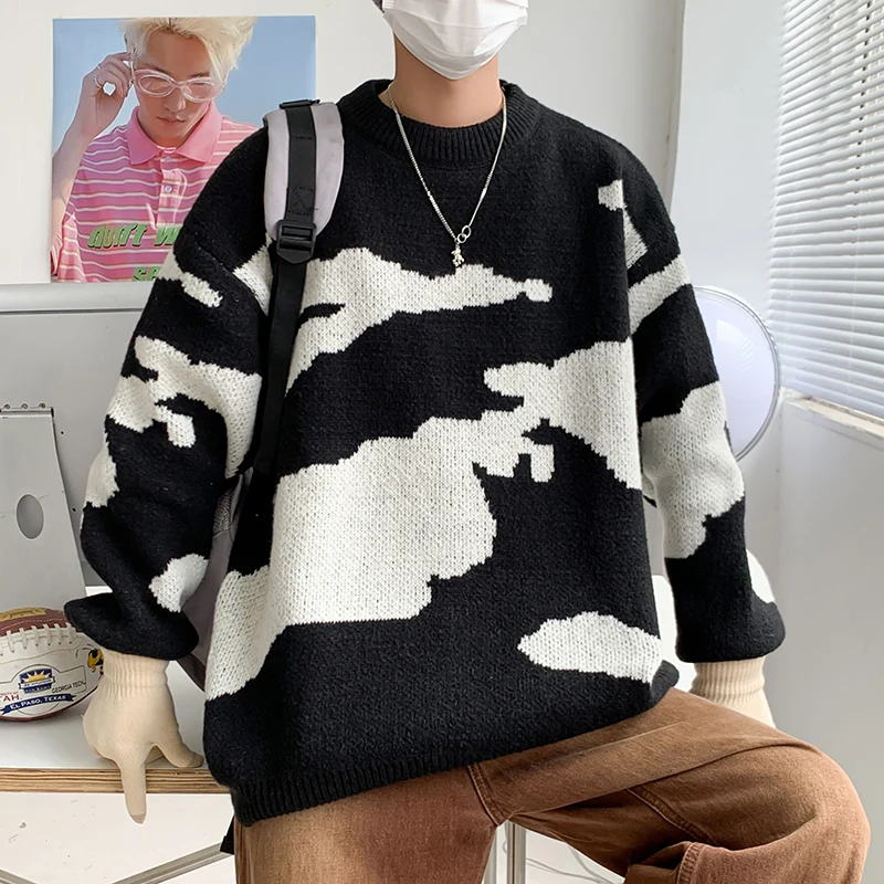 

Crew Neck Thick Knitted Sweater Tops Casual Pullover Classic Outerwear Fashion Autumn Winter Long Sleeve Windproof Men Warm Coat