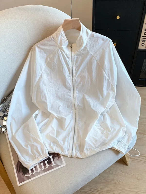 

Легкая быстросохнущая женская куртка с длинными рукавами и воротником-стойкой для защиты от солнца, дышащая, удобная, летняя одежда