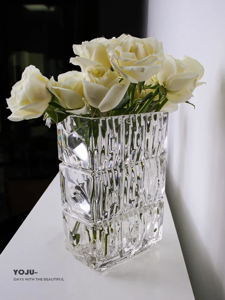 Crystal glass vase flower arrangement water raising living room online celebrity luxury ornaments high sense flower bottle.