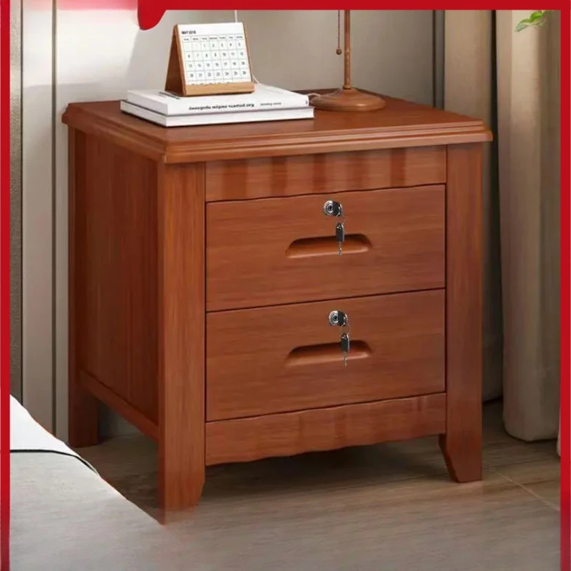 

Installation-free Chinese-style simple solid wood bedside table, bedroom home with lock locker, special rental room,