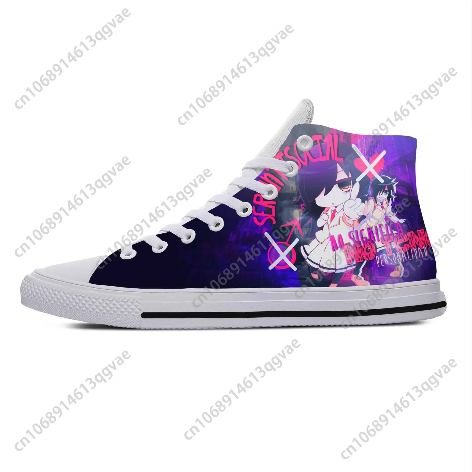 Watamote Kuroki Tomoko Japanese Anime Manga Comic High Top Sneakers Mens Womens Teenager Canvas Sneaker Couple Custom Shoe