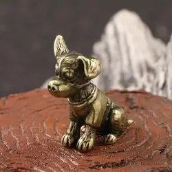 Brass Dog Figurine Vintage Puppy Model Mini Animal Metal Statue Sculpture Tea Pet Desktop Feng Shui Desktop Decoration