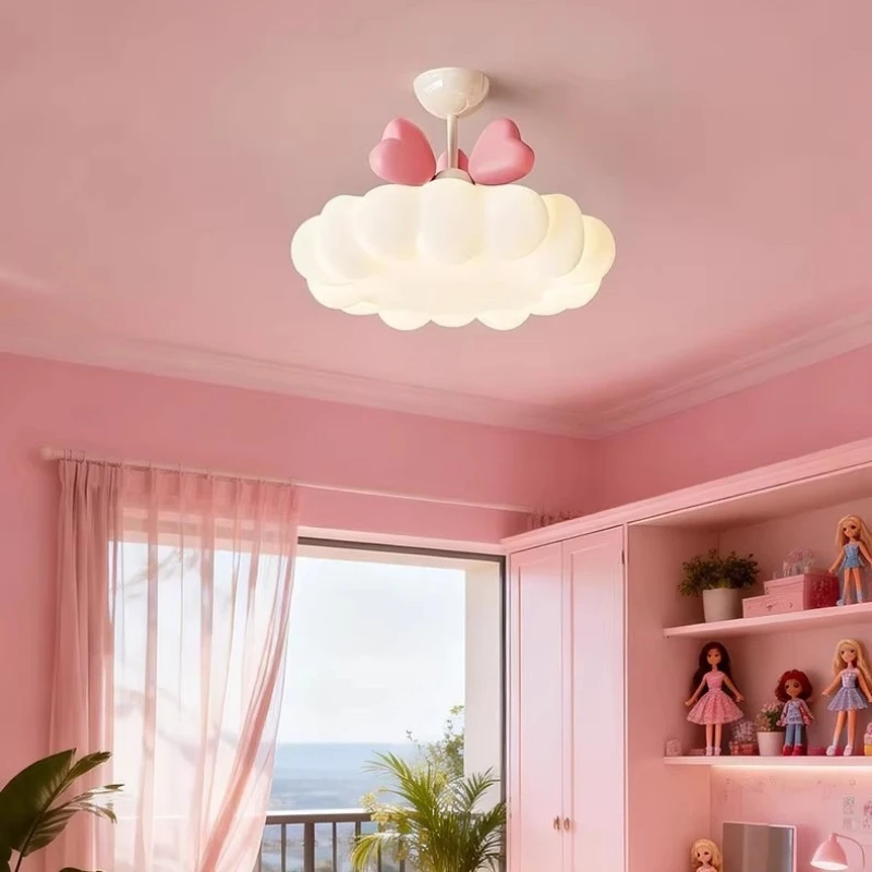 Pink Cream Bow Iron Ceiling Light Girls and Children's Rooms Living Room Warm and Romantic Luxury Home Decoration Fixtures LED