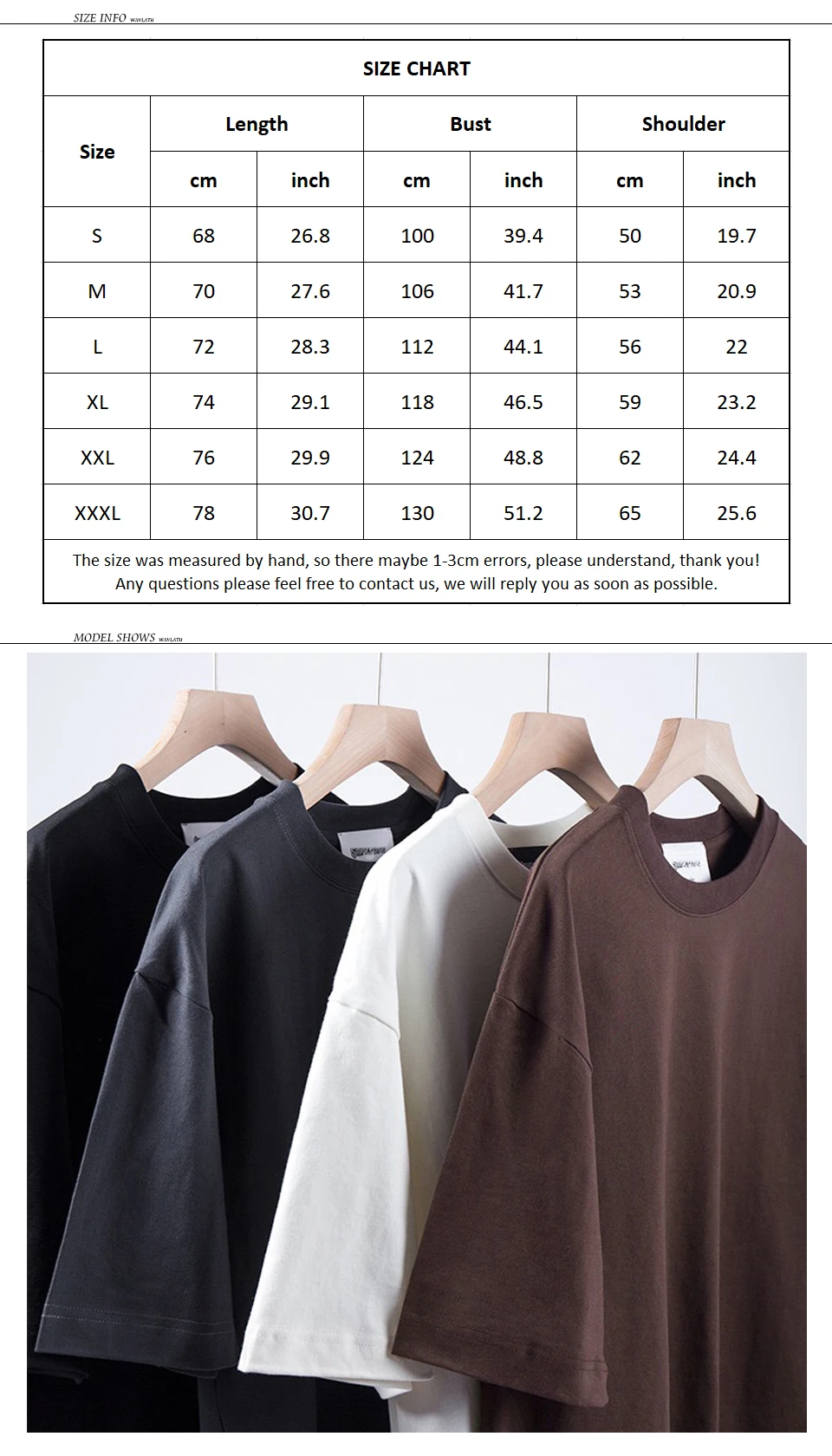Wavlatii neue Männer übergroße T-Shirts weiblich 260g/m² lässig weiß Streetwear T-Shirts schwarz solide Basic Sommer Tops für junge wmt2401 – Detail 1