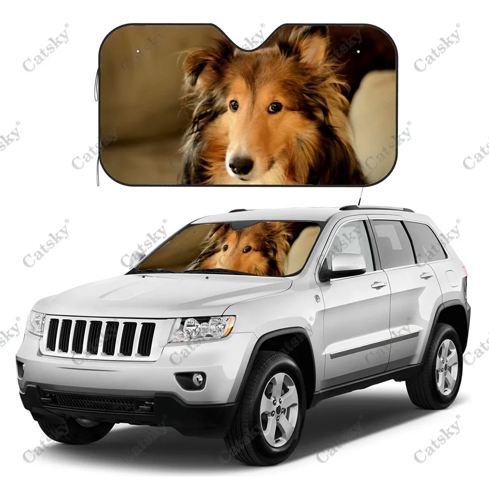 Animal Rough Collie Car Windshield Cover Sun Shade Universal Auto Accessories Folding Block UV Rays Sun Visor Protector for SUV