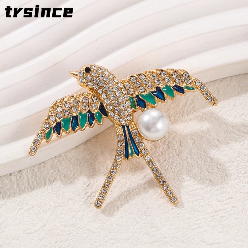 New Swallow Brooch Exquisite Design Fashion Bird Corsage Banquet Wedding Pin Accessories for Women Pearl Jewelry