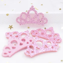 20Pcs 46mm Glitter Powders Fabric Felt Padded Appliques Pink Crown Patches for Crafts Garments Decor DIY Hair Bow Ornament