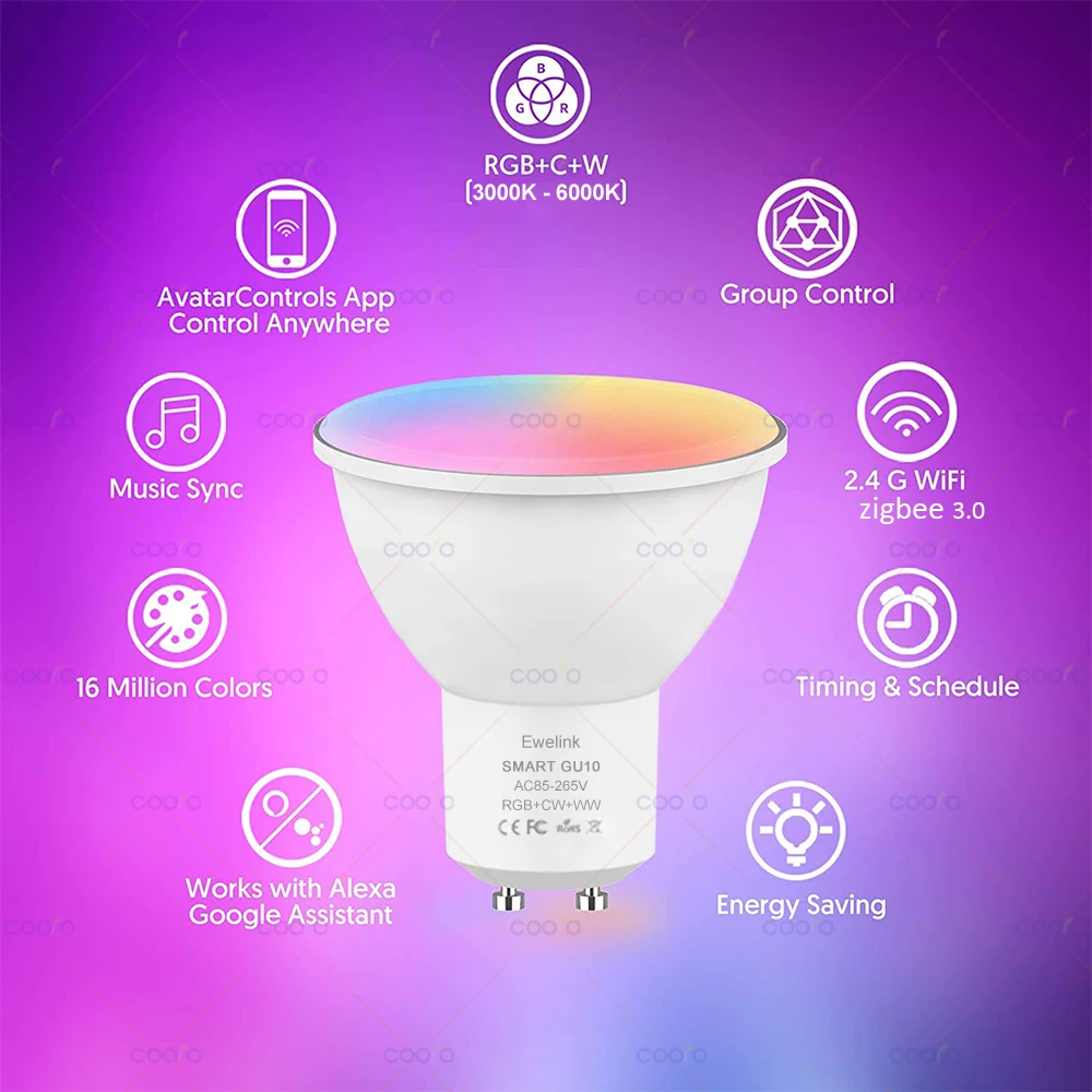 Imagem -02 - Coolo-zigbee Gu10 Wifi Lâmpada Led Inteligente Rgb c Mais w Lâmpadas Reguláveis Controle Ewelink App Lâmpada Spotlight Funciona com Alexa Google 5w