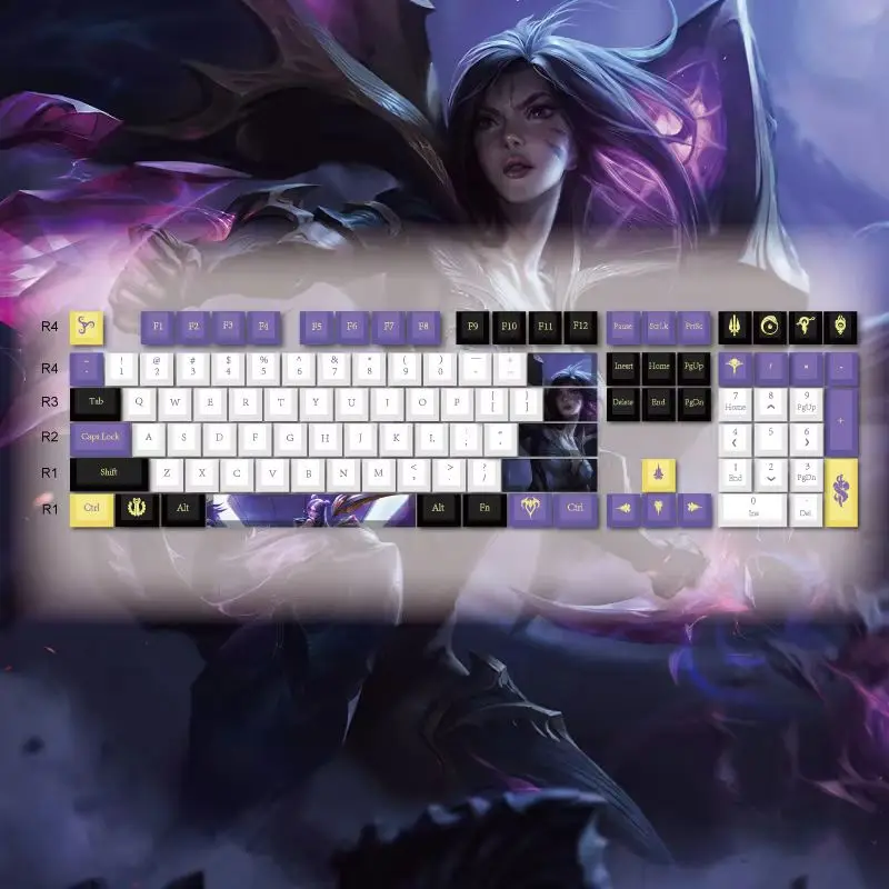 League Of Legends Kasa Themed Keyboard Sublimation Pbt Mechanical Keyboards 104 Unique Gaming E-Sports Lol Yasuo Keycap