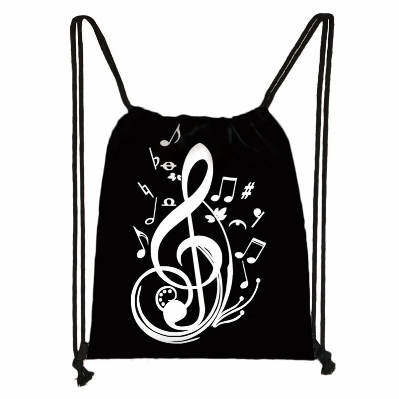 Music Notes Print Backpack Heartbeat ECG Women Drawstring Bag Outdoor Large Capacity Storage Bag for Travel Shoes Holder Gift