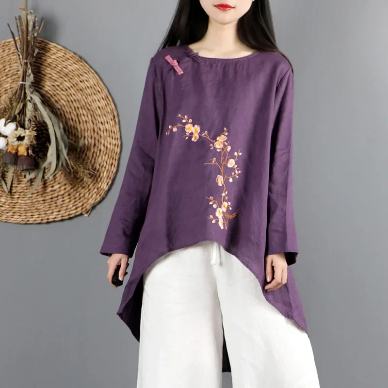 

Ladies Chinese Tops 2024 Spring Cotton Linen Blouses Oblique Shirt Qipao Cheongsam Top Hanfu Chinese Style Clothing Women 12421