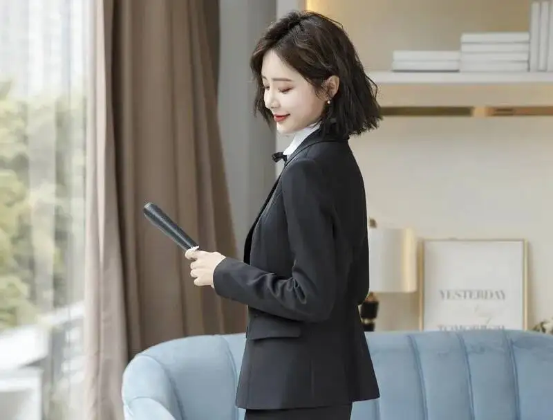 Nouveauté gris formel Blazers et vestes manteau à manches longues femmes d'affaires vêtements de travail professionnels vêtements d'extérieur dames bureau Blaser hauts