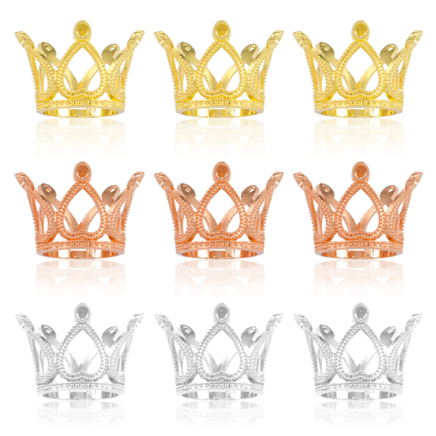 10 unids/bolsa Mini corona hueca cuentas con agujeros de Color dorado/plateado para anillos fabricación de joyería DIY accesorios artesanales hechos