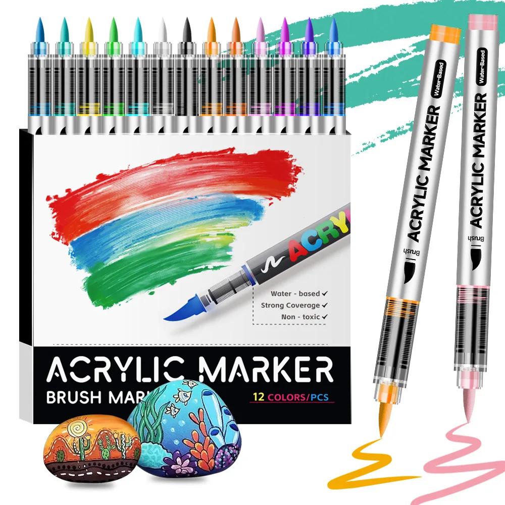 

12/24 Colors Acrylic Marker Pens Direct-liquid Soft-headed Marker Glass DIY Graffiti Pen Set for Students