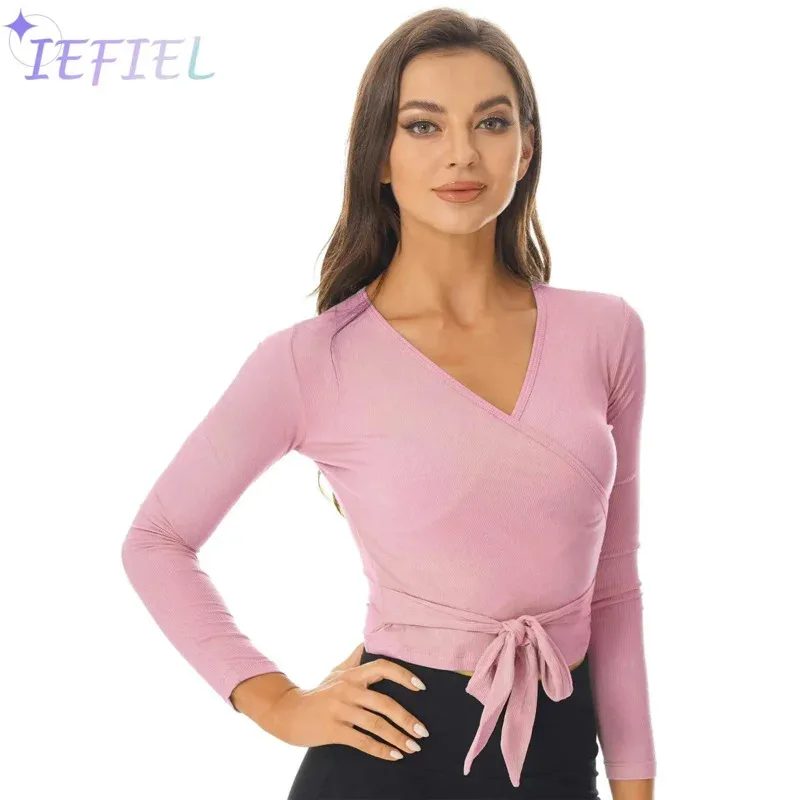 Chaqueta envolvente de color sólido para mujer, bolero de manga larga, ropa de baile para gimnasio, yoga, ballet, danza moderna