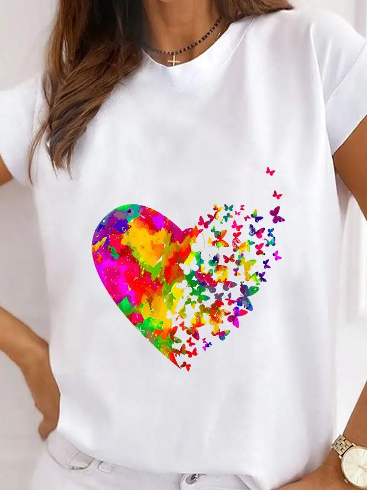 قصيرة الأكمام الجرافيك المحملة فراشة 90s لطيف نمط ملابس جميلة الصيف السيدات طباعة T أزياء الملابس النسائية الإناث تي شيرت #5