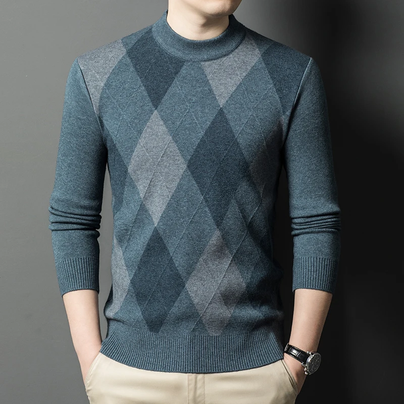 

Осенне-зимняя трикотажная рубашка с круглым вырезом, мужская теплая свободная повседневная толстая рубашка с воротником до половины высокого воротника среднего возраста