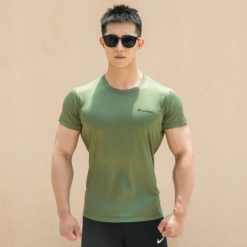 

Short Sleevle Elastic Fitness Suit Summer Sweat Absorbing Breathable Slim Fitting T-shirt Gym Sports Short Sleeved Training Suit