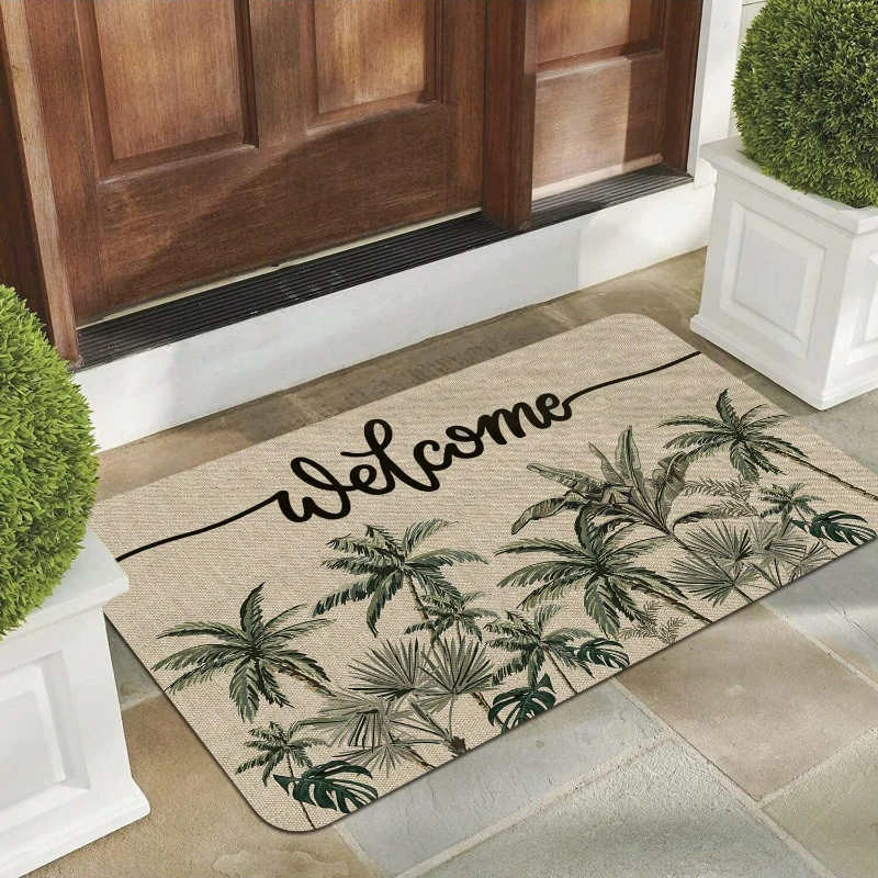 1Pc Tropical Plants Polyester Fiber Entrance Doormat Anti-Slip Floor Rug Multipurpose Carpet For Living Room Bathroom Home Decor