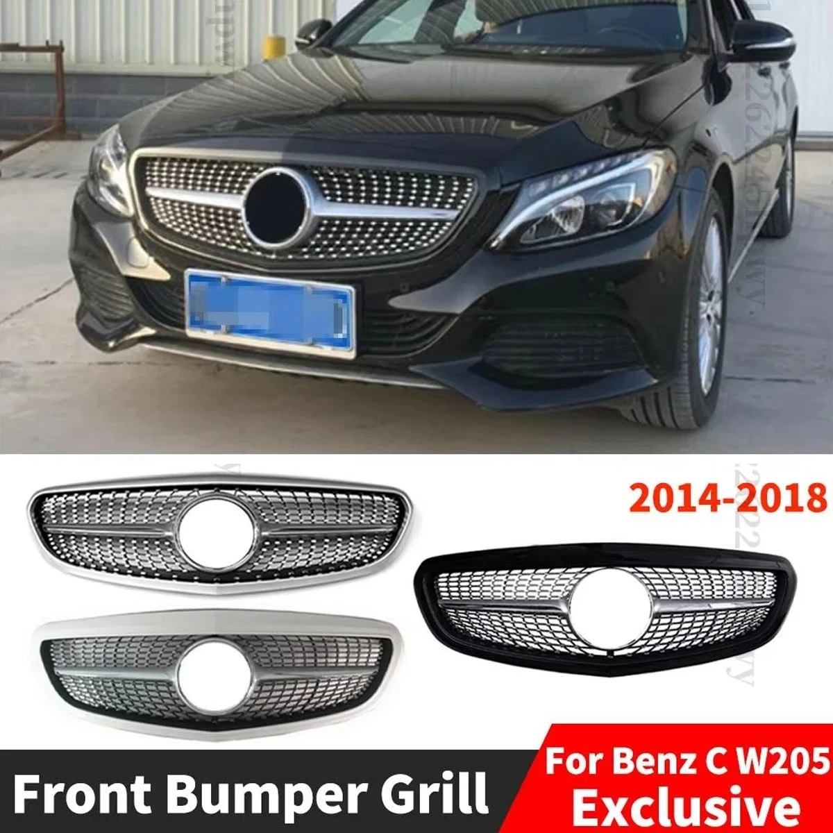 

Modified Front Grille Racing Grill Refit Hood Mesh For Mercedes C W205 Exclusive 2014 2015 2016 2017 2018 Estate C220 C300 C350