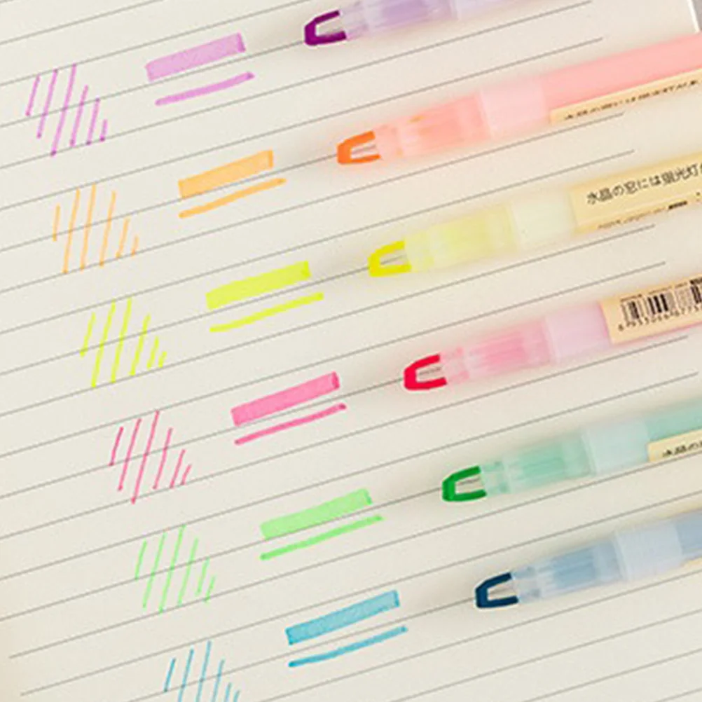 

6Pcs Fluorescent Marker Pen Double Ended Highlighter Smooth Writing Water Resistant for Student Office Planner