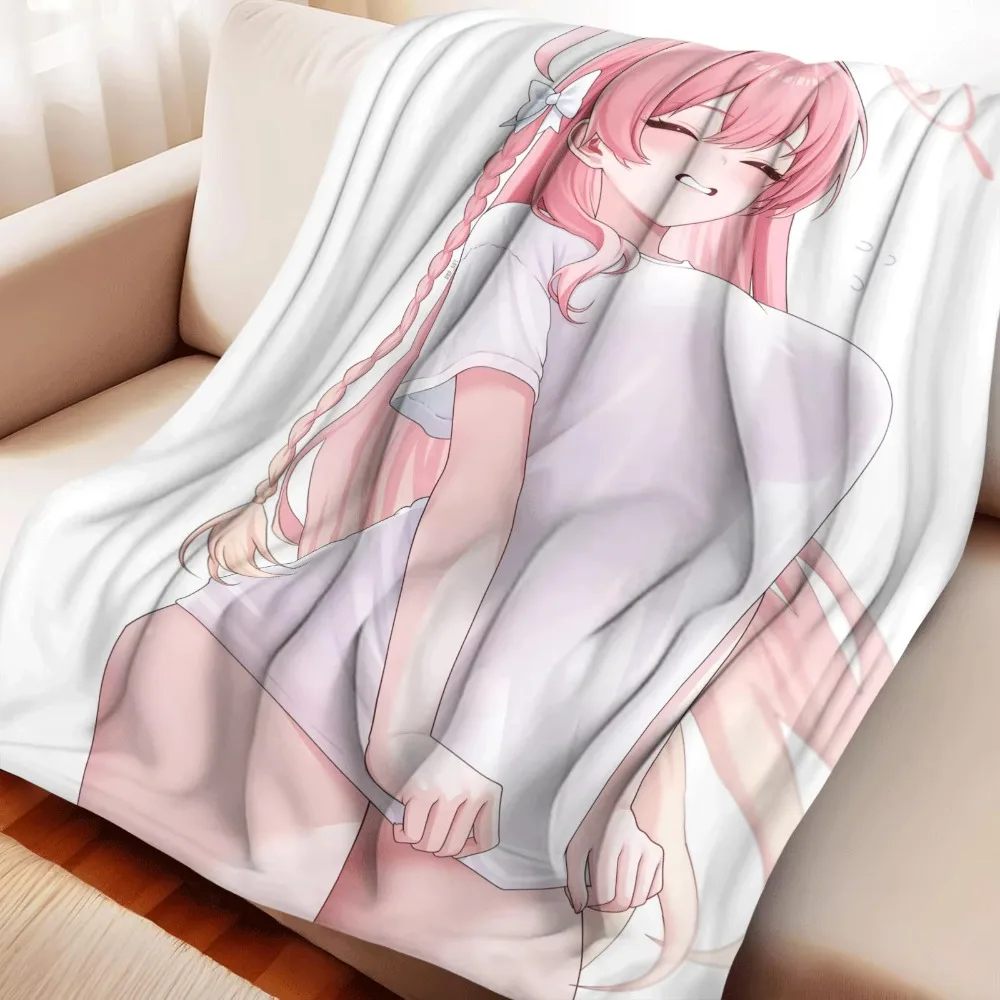 Flannel Throw Blanket Hanako Urawa Anime Pink Long Braid Girl Print Soft Warm Lightweight Sofa Bed Blanket Home Decor