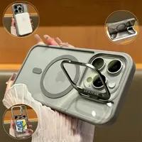 Magsafe Magnetic Lens Protection Stand Phone Case For IPhone 11 12 13 14 15 16 Pro Max Camera Glass Transparent Metal Ring Cover