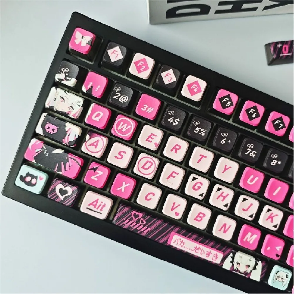 Black  pink little devil keycaps hot sublimation wooting personalized keycaps DIY adaptation step from ace68 keys87keys 108 keys