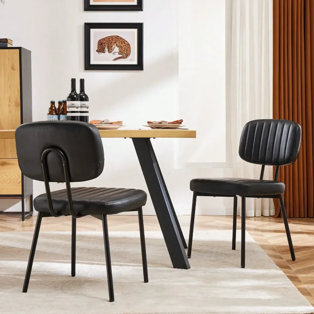 

Dining Chairs Set Of 2, holstered MidCentury PU Leather Accent Chair With Backrest And Metal Legs For Kitchen, Living Room, B