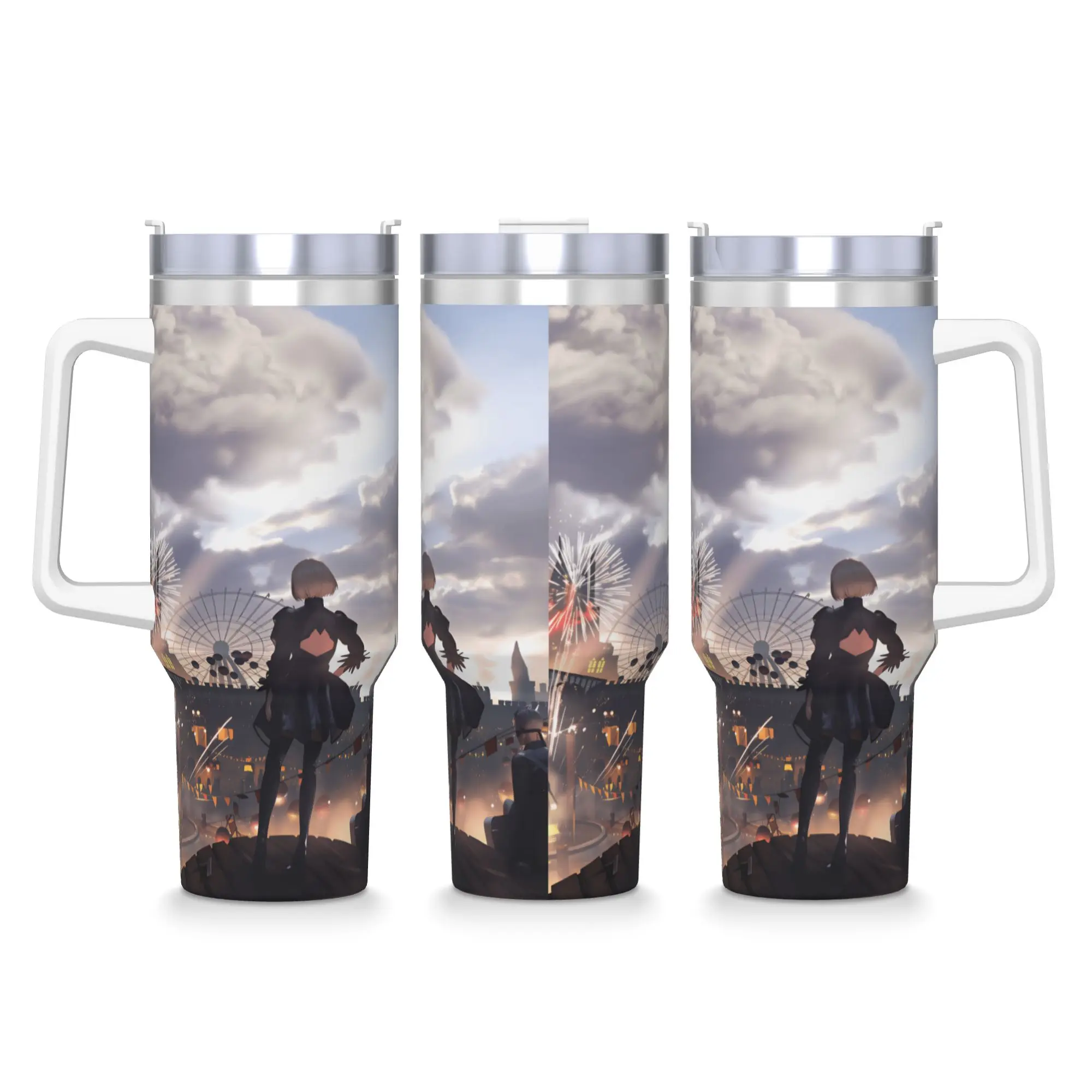 Game N-Nier Automata Tumbler  Cold Drink Water Bottle Keep Heat Stainless Steel Coffee Mug Printed Travel Car Mugs