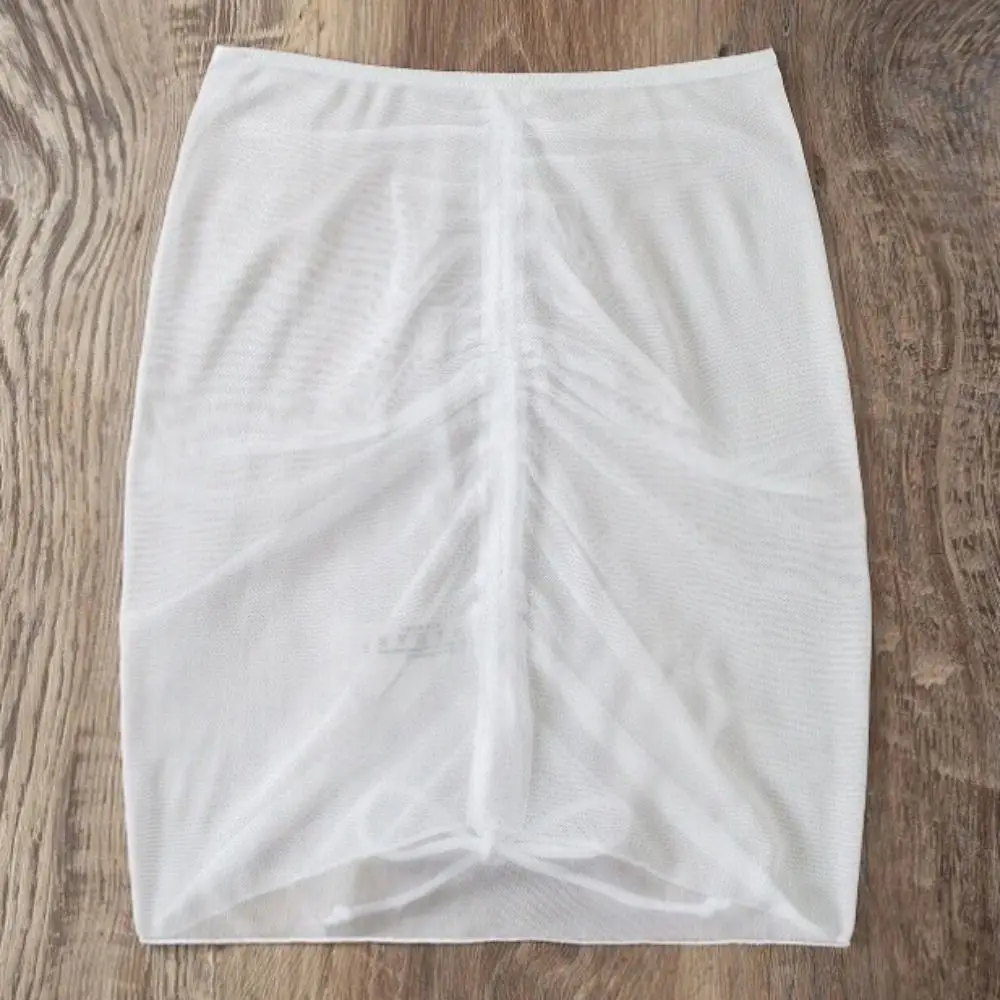 Sexy Translucent Swimsuit Beach Skirt Mesh Drawstring Solid Ruffled Overskirt Gauze Skirt Seaside image 5