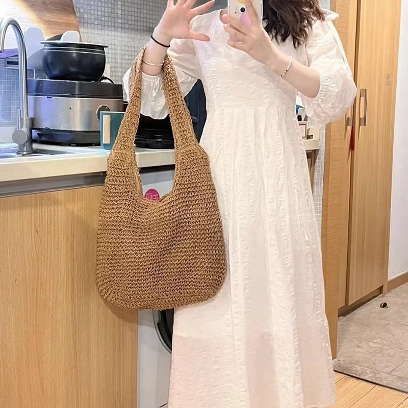 Weave Tote Bag Ladies Travel Bag Large Capacity Summer Beach Straw Handbag and Purse Female Bohemian Shoulder Bag for Women