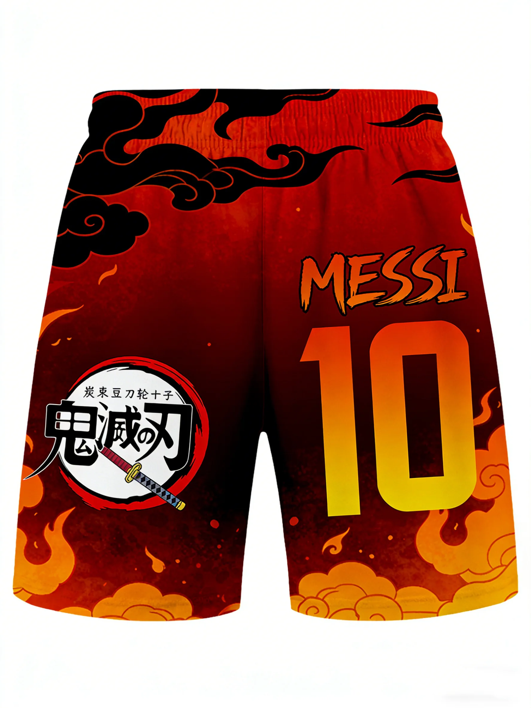 

Летние мужские брюки Demon Slayer Anime MESSI Y2K, спортивные брюки для футбола на открытом воздухе, быстросохнущие пляжные брюки, повседневные свободные шорты