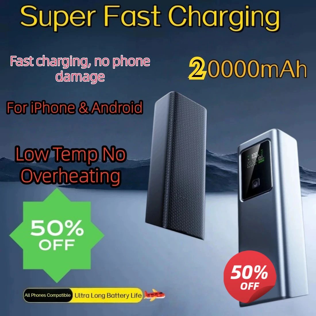 

100W Power Bank Fast Charging 20000mAh External Battery Capacity Portable Charger For Laptop iPhone Samsung Xiaomi