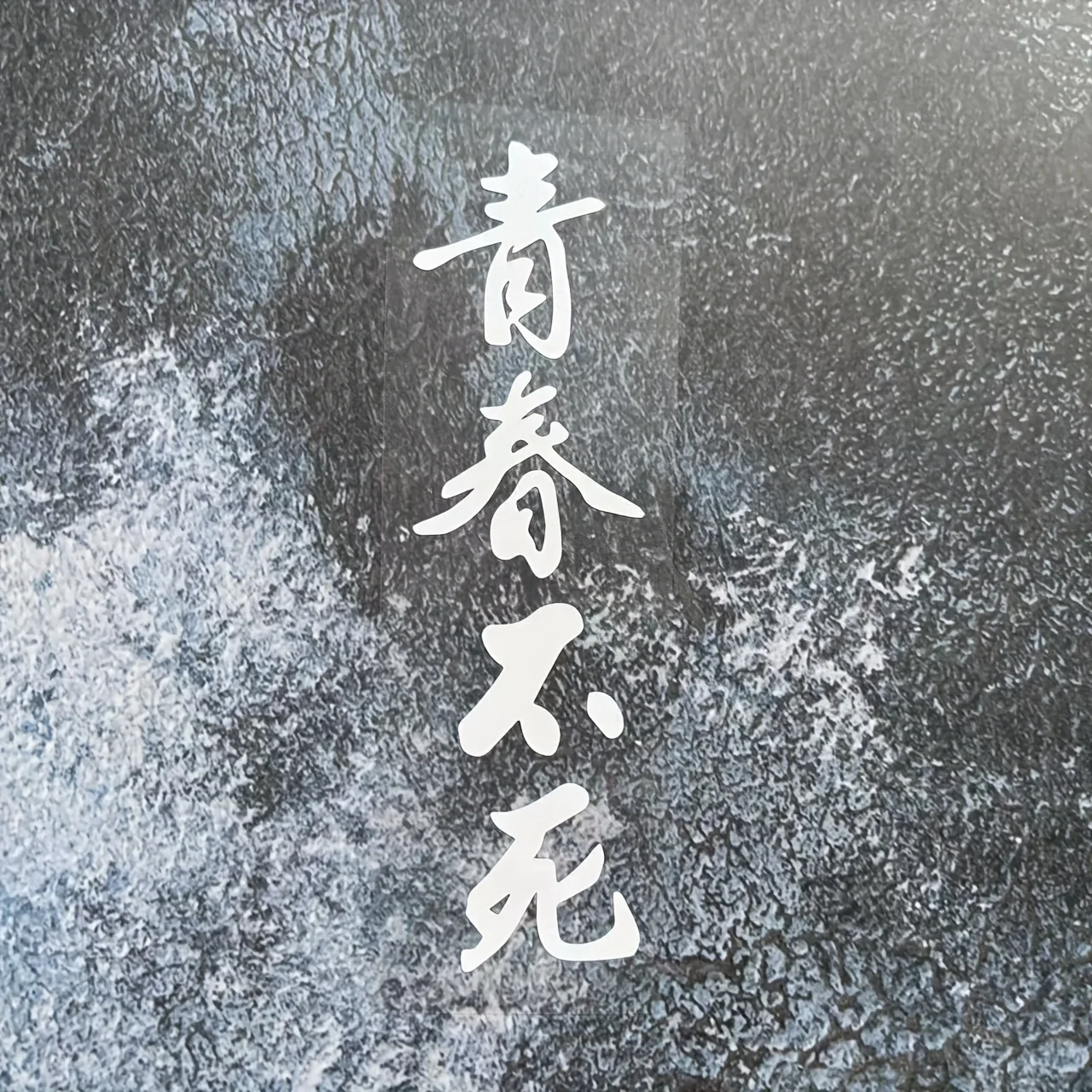 1 Stück Jugend stirbt nie Aufkleber mit chinesischer Kalligraphie, 3-farbiger, wasserfester Vinyl-Aufkleber