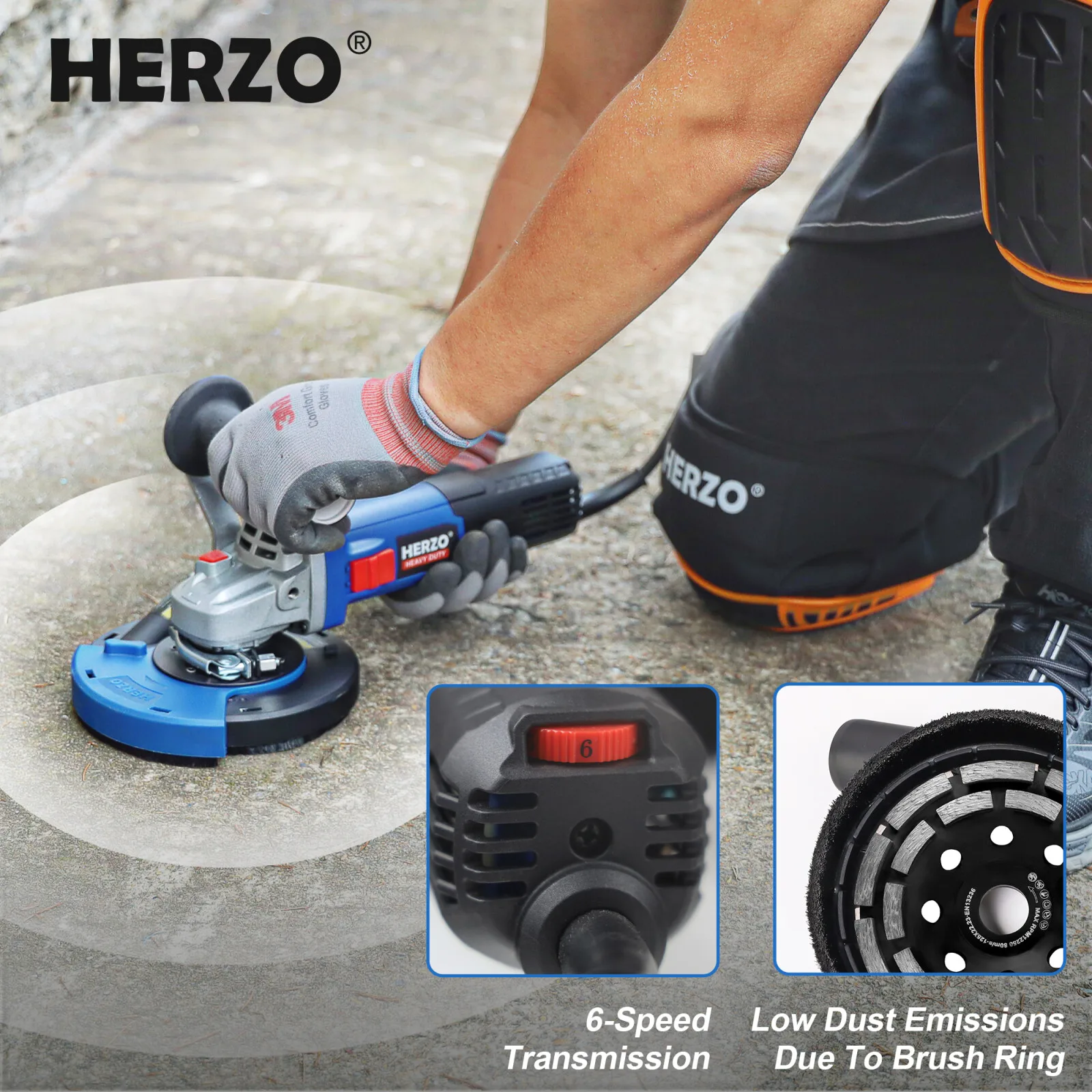 HERZO – broyeur de sable de béton 220V 1400W, broyeur de pierre portatif multifonctionnel sans poussière, machine à cirer et à polir le béton