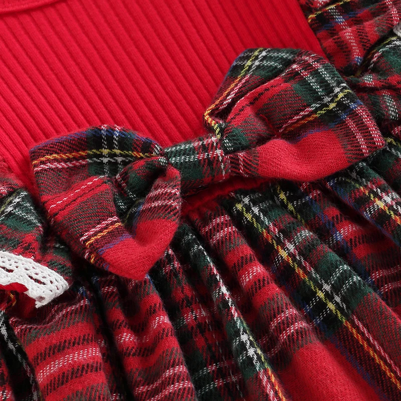 

Baby Girl 2Pcs Christmas Outfits Long Sleeve Plaid Print Ruffle Dress Headband Set