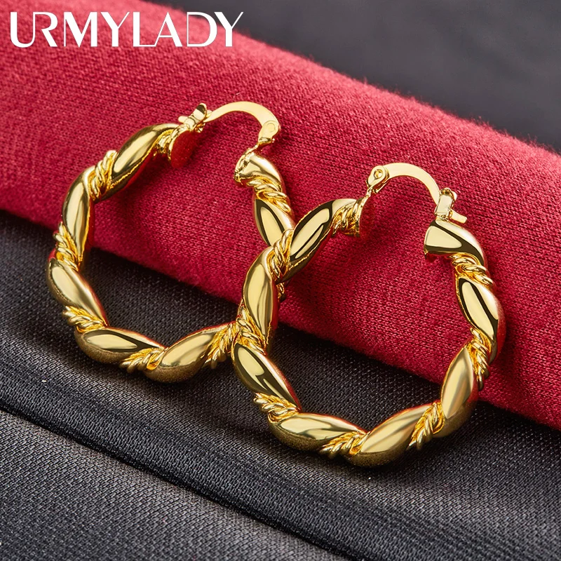 URMYLADY Round Twist Hoop Earrings 24K Gold For Women Charm Wedding Engagement Fashion Party Jewelry