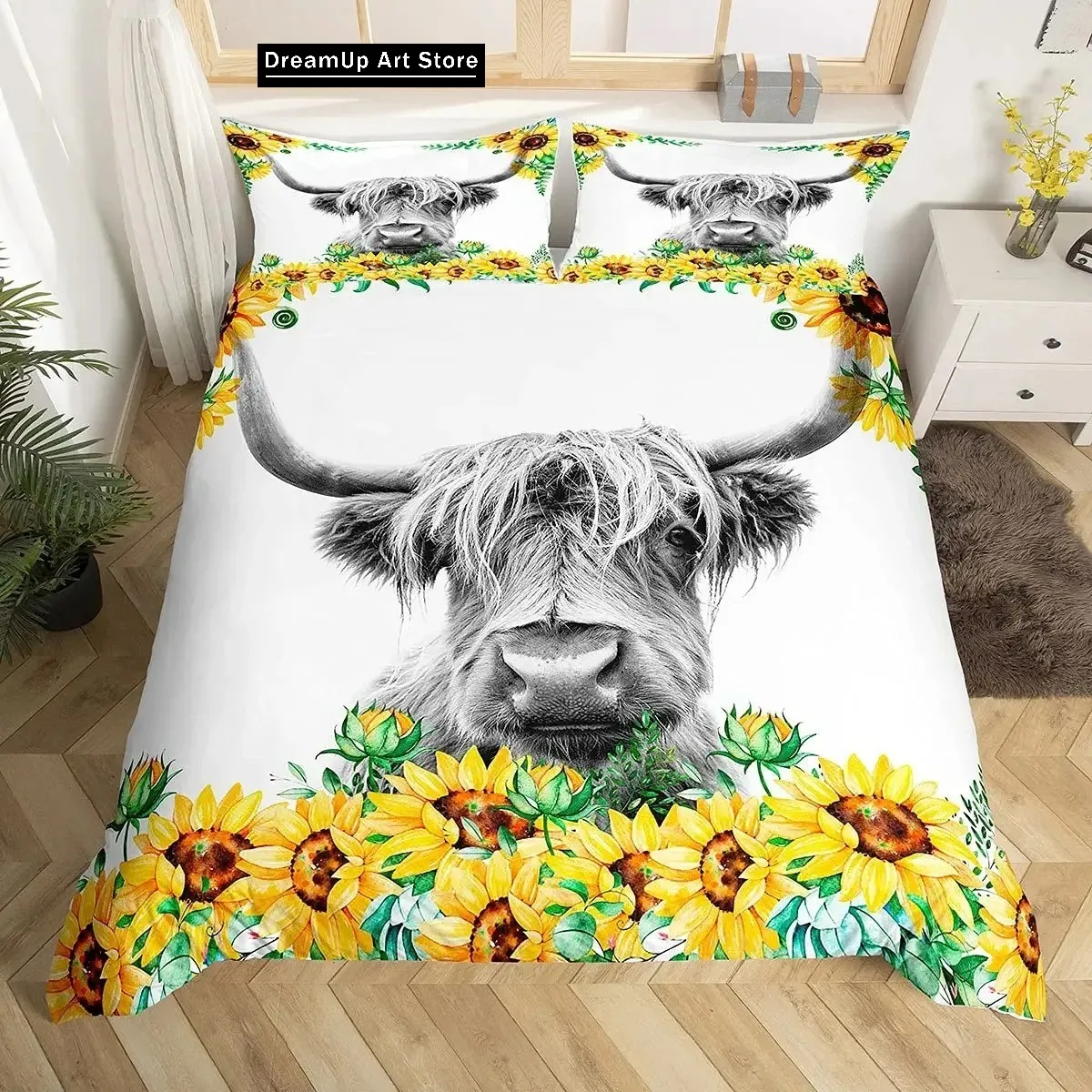 Cow Rustic Vintage Western Wild Animal Bedding Set Boys Girls Twin Queen Full Size Duvet Cover Pillowcase Bed Adult Bedroom